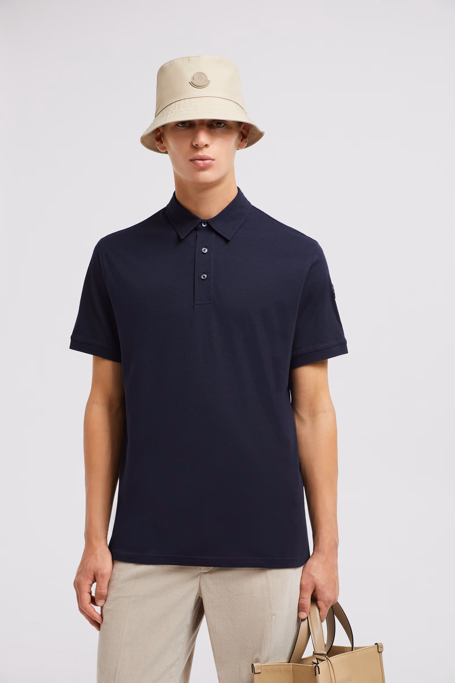 Cotton & Cashmere Polo Shirt Men Night Blue Moncler 0